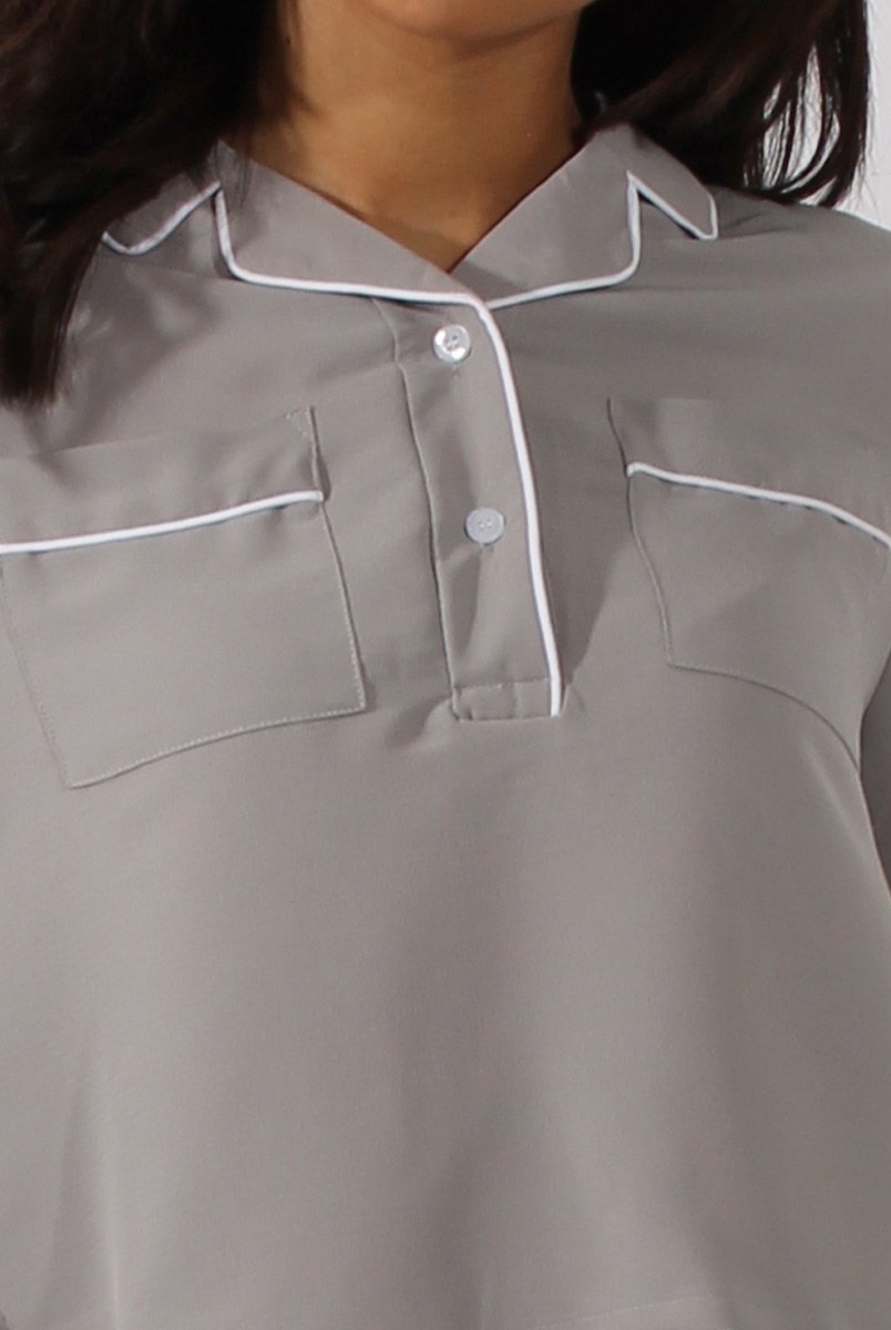 Grey Contrast Piping Cropped Shirt - Simone-Shirts