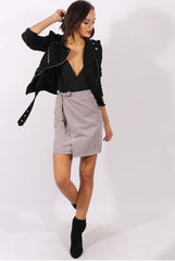 Grey Corduroy Front Wrap High Waisted Skirt - Caylon-Skirts