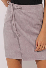 Grey Corduroy Front Wrap High Waisted Skirt - Caylon-Skirts