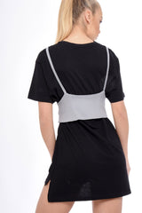 Grey Corset Lace Up Eyelet Crop Top - Mylene-Crop Tops