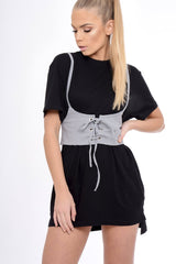 Grey Corset Lace Up Eyelet Crop Top - Mylene-Crop Tops