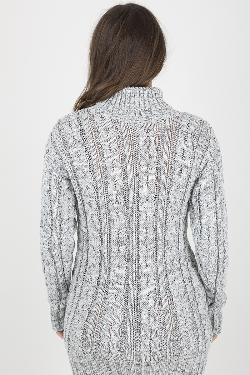 Grey Cowl Neck Knitted Dress - Loria-Dresses