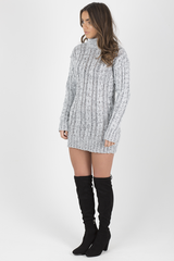 Grey Cowl Neck Knitted Dress - Loria-Dresses