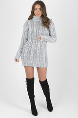 Grey Cowl Neck Knitted Dress - Loria-Dresses