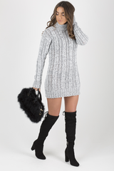 Grey Cowl Neck Knitted Dress - Loria-Dresses