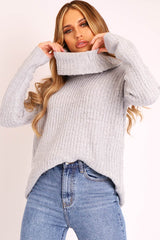 Grey Cowl Neck Longline Knitted Jumper - Cayden-Jumper