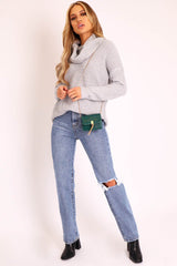 Grey Cowl Neck Longline Knitted Jumper - Cayden-Jumper