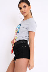 Grey Crew Neck Girls Face T-shirt with Tassels - Leacy-Tops