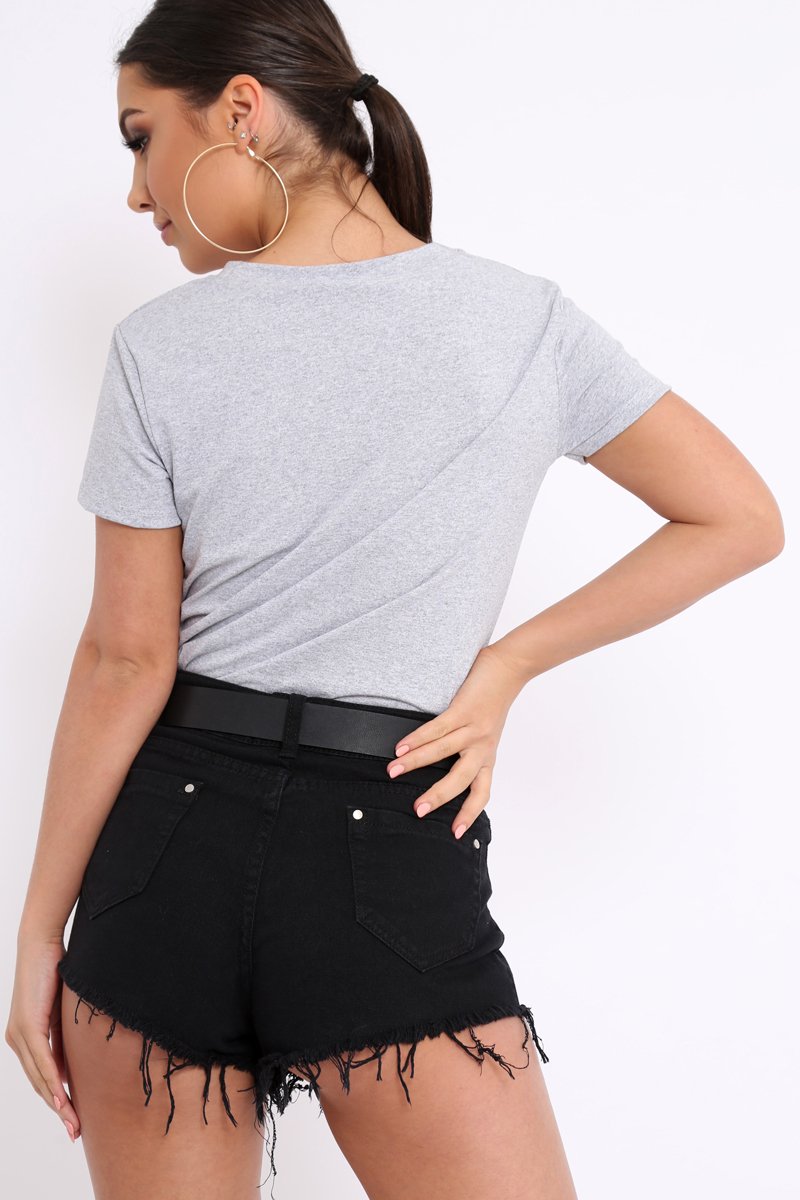Grey Crew Neck Girls Face T-shirt with Tassels - Leacy-Tops