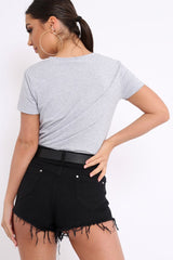 Grey Crew Neck Girls Face T-shirt with Tassels - Leacy-Tops