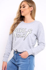 Grey Crew Neck Girls Talk Jumper - Yasna-Jumper