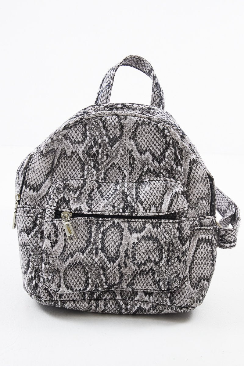 Grey Croc Snake Mini Backpack - Saiya-Bags
