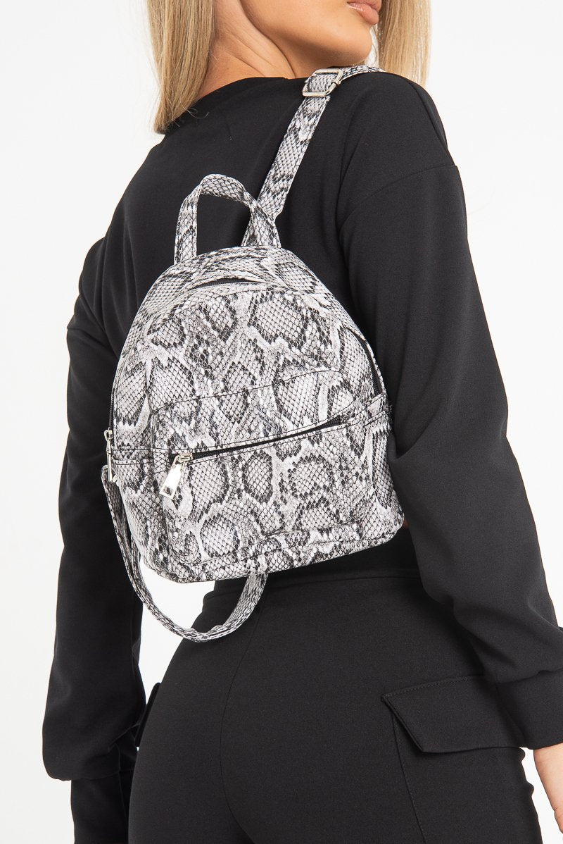 Grey Croc Snake Mini Backpack - Saiya-Bags
