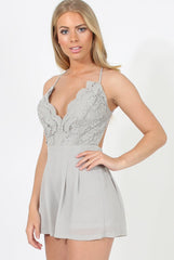 Grey Crochet Cross Back Playsuit- Quinn-Playsuits