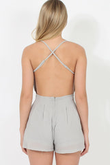 Grey Crochet Cross Back Playsuit- Quinn-Playsuits