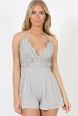 Grey Crochet Cross Back Playsuit- Quinn-Playsuits