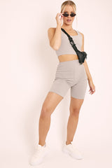 Grey Crop Top and Cycling Shorts Co-ord Set - Frankie-Co-ords