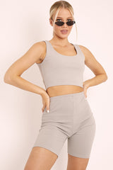 Grey Crop Top and Cycling Shorts Co-ord Set - Frankie-Co-ords