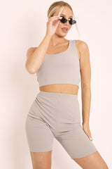 Grey Crop Top and Cycling Shorts Co-ord Set - Frankie-Co-ords