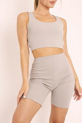 Grey Crop Top and Cycling Shorts Co-ord Set - Frankie-Co-ords