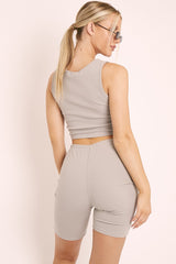 Grey Crop Top and Cycling Shorts Co-ord Set - Frankie-Co-ords