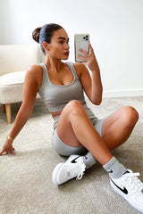 Grey Crop Top and Cycling Shorts Co-ord Set - Frankie-Co-ords