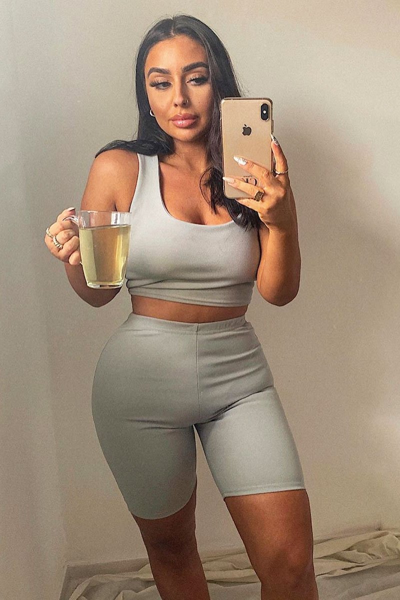 Grey Crop Top and Cycling Shorts Co-ord Set - Frankie-Co-ords