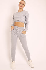 Grey Crop Top and Slim Jogger Loungewear Co-ord Set - Suzy-Loungewear