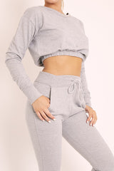 Grey Crop Top and Slim Jogger Loungewear Co-ord Set - Suzy-Loungewear