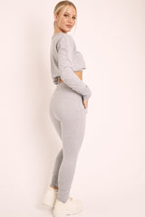 Grey Crop Top and Slim Jogger Loungewear Co-ord Set - Suzy-Loungewear