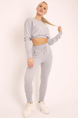 Grey Crop Top and Slim Jogger Loungewear Co-ord Set - Suzy-Loungewear