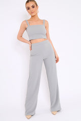 Grey Crop Top and Trousers Co-ord Set - Kimmy-Co-ords