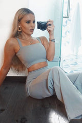 Grey Crop Top and Trousers Co-ord Set - Kimmy-Co-ords