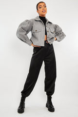 Grey Cropped Balloon Sleeve Shacket - Lexia-Shacket
