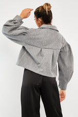 Grey Cropped Balloon Sleeve Shacket - Lexia-Shacket