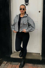 Grey Cropped Balloon Sleeve Shacket - Lexia-Shacket