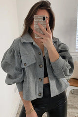 Grey Cropped Balloon Sleeve Shacket - Lexia-Shacket