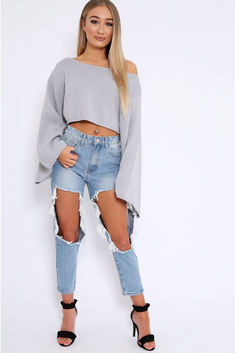 Grey Cropped Batwing Jumper - Carmin-Jumper