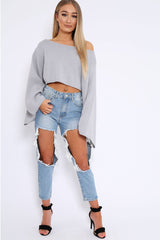 Grey Cropped Batwing Jumper - Carmin-Jumper