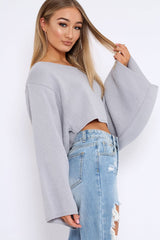Grey Cropped Batwing Jumper - Carmin-Jumper