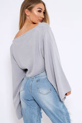 Grey Cropped Batwing Jumper - Carmin-Jumper