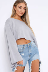 Grey Cropped Batwing Jumper - Carmin-Jumper