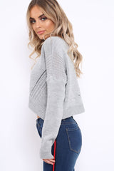 Grey Cropped Curved Hem Jumper - Fearne-Jumper