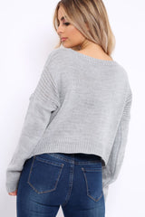 Grey Cropped Curved Hem Jumper - Fearne-Jumper