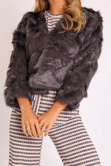 Grey Cropped Faux Fur Jacket - Gwen-Faux Fur