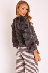 Grey Cropped Faux Fur Jacket - Gwen-Faux Fur