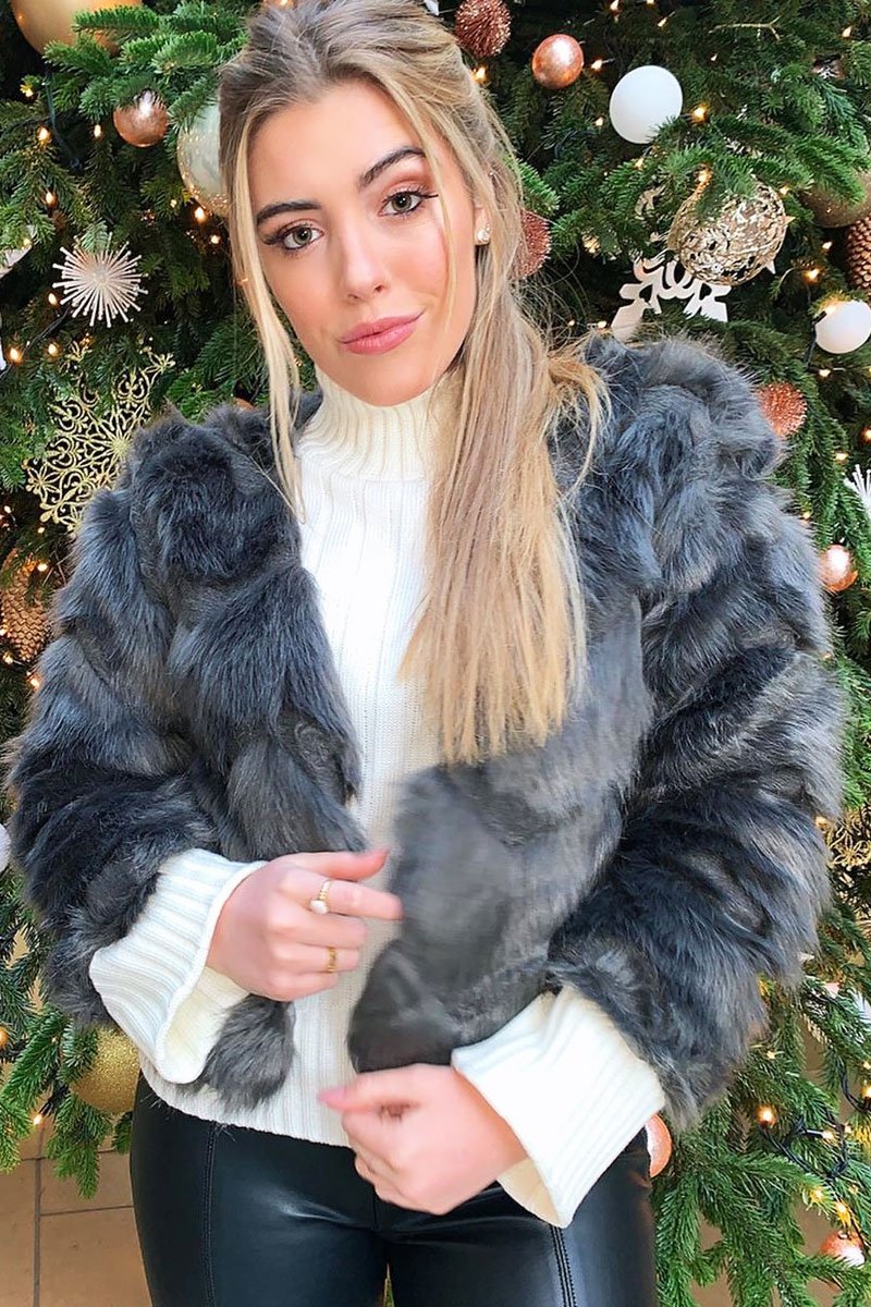 Grey Cropped Faux Fur Jacket - Gwen-Faux Fur