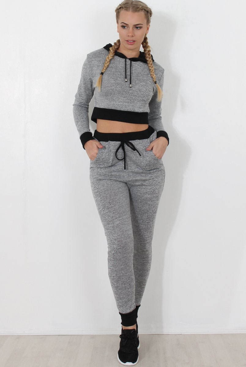 Grey Cropped Hooded Loungewear set- Milani-Loungewear