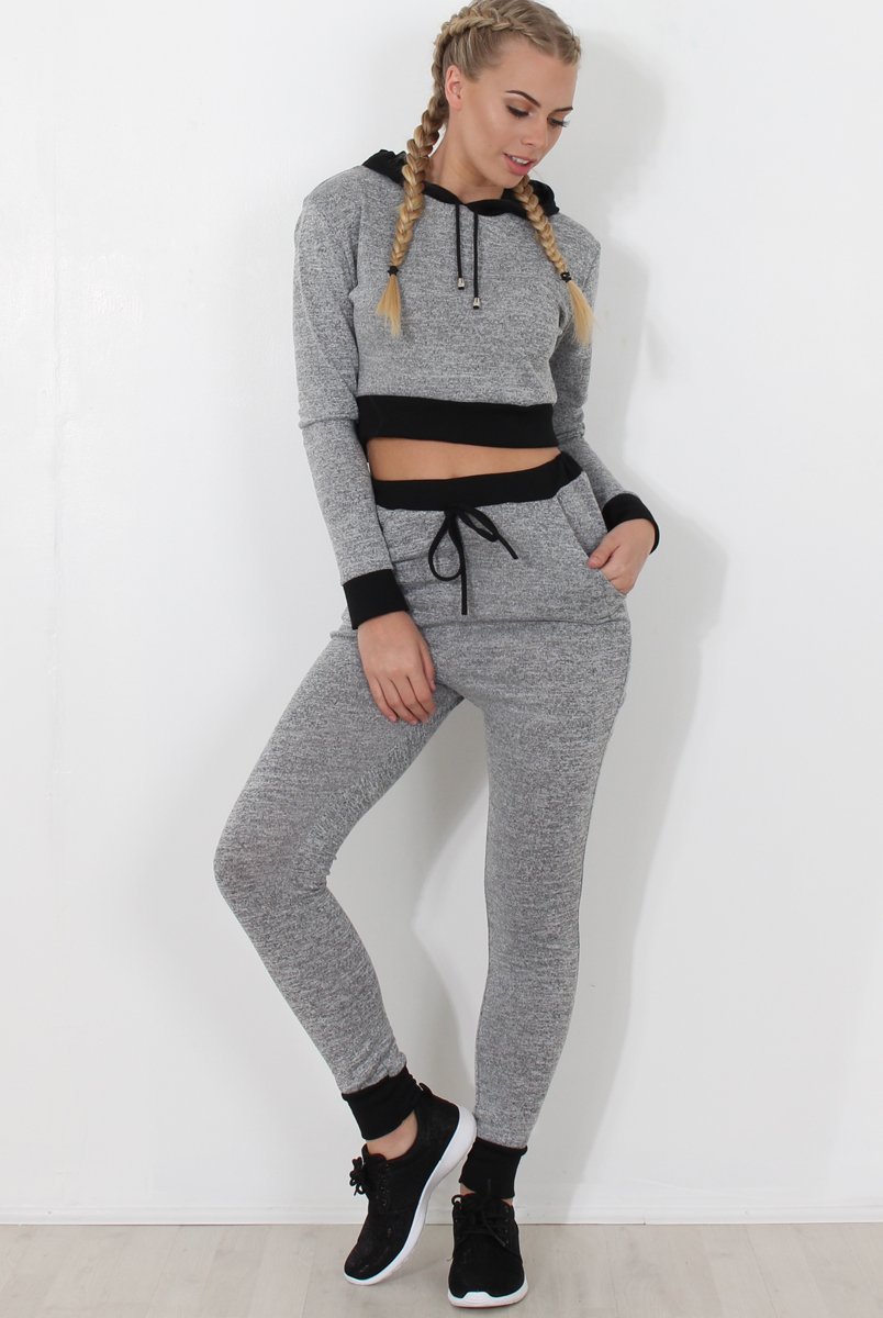 Grey Cropped Hooded Loungewear set- Milani-Loungewear