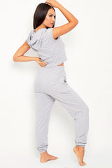 Grey Cropped Hoodie Joggers Loungewear Co-ord - Kylie-Loungewear